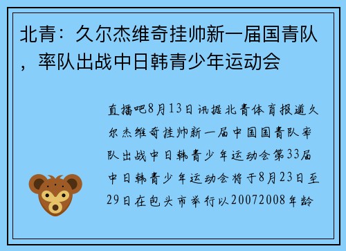北青：久尔杰维奇挂帅新一届国青队，率队出战中日韩青少年运动会